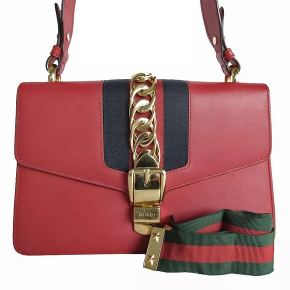 Auth GUCCI SylvieShoulder Bag Red leather